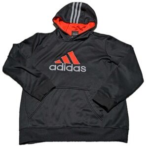Adidas Boys M (10/12) Black pullover hoodie with Red stitched Adidas lettering